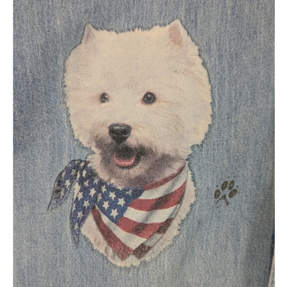Most Wanted Mens XL Westie Dog American Flag Bandana Denim Short Sleeve Shirt - Picture 2 of 8